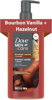 DOVE MEN Moisturizing Body Wash for Men, Bourbon Vanilla + Hazelnut, 26oz | Plant-Based Cleansers, Sulfate, Paraben and Dye Free, Strengthens the Skin Barrier, Warm Vanilla and Hazelnut Scent