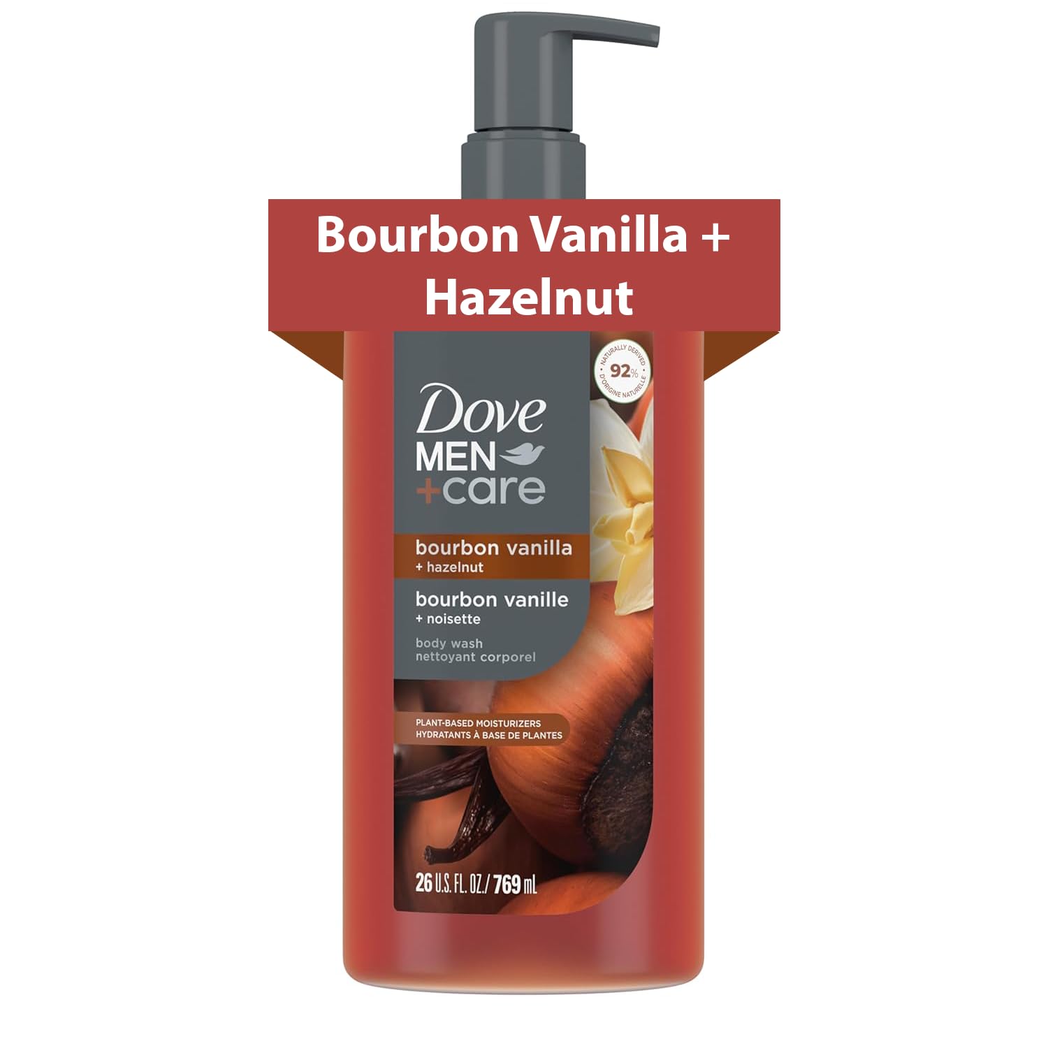 DOVE MEN Moisturizing Body Wash for Men, Bourbon Vanilla + Hazelnut, 26oz | Plan