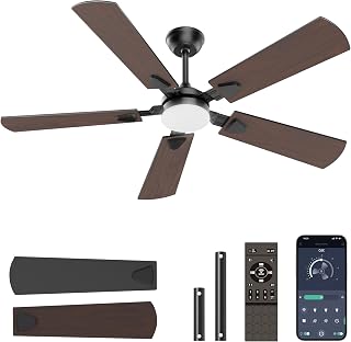 Crazypai Ceiling Fans with Lights, 52 Inch Modern Ceiling Fans with Lights | DC Reversible Motor, Noiseless, 3CCT, Ceiling Fan with Remote Control for Bedroom, Living Room, Apartment Indoor/Outdoor Use