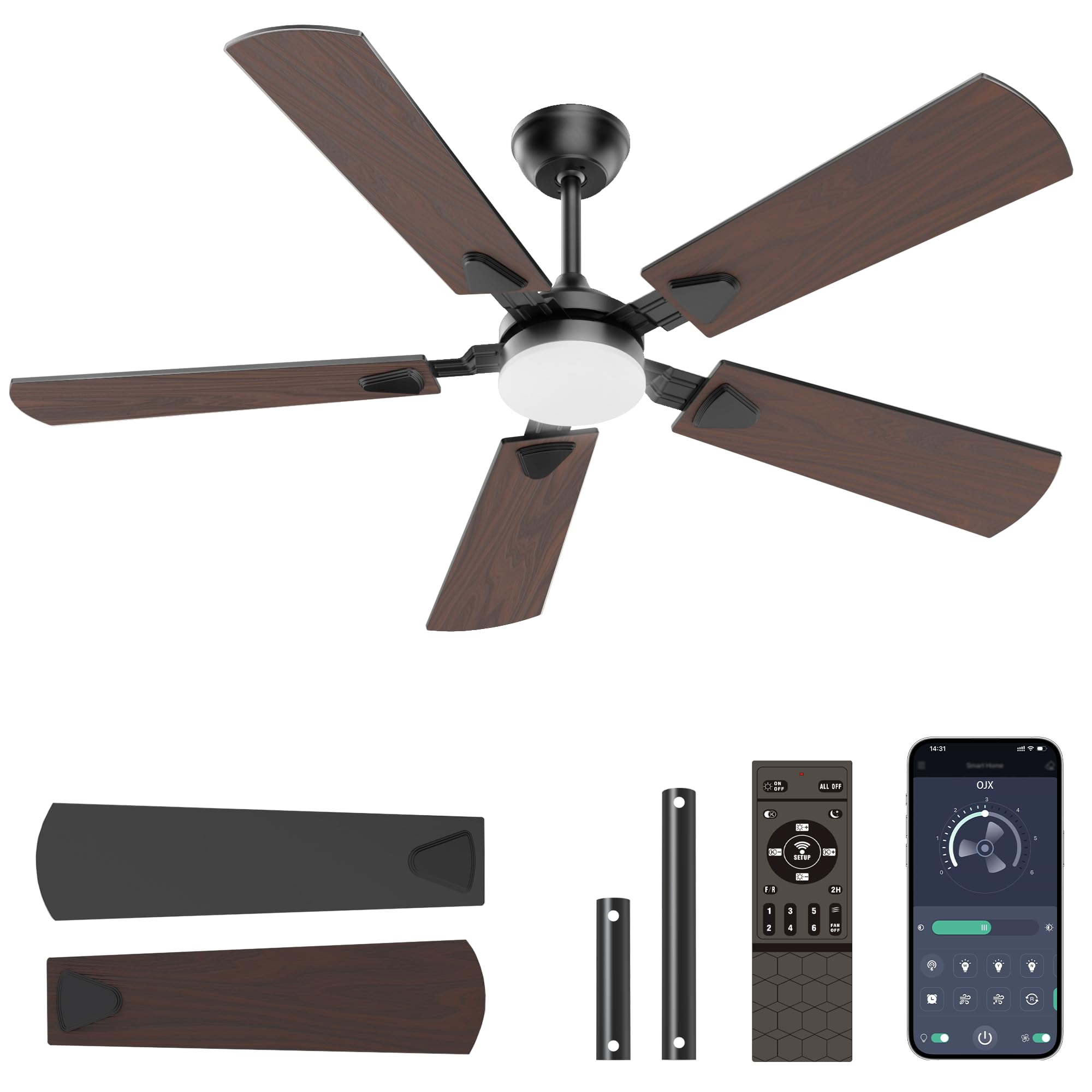 Crazypai Ceiling Fans with Lights, 52 Inch Modern Ceiling Fans with Lights | DC 