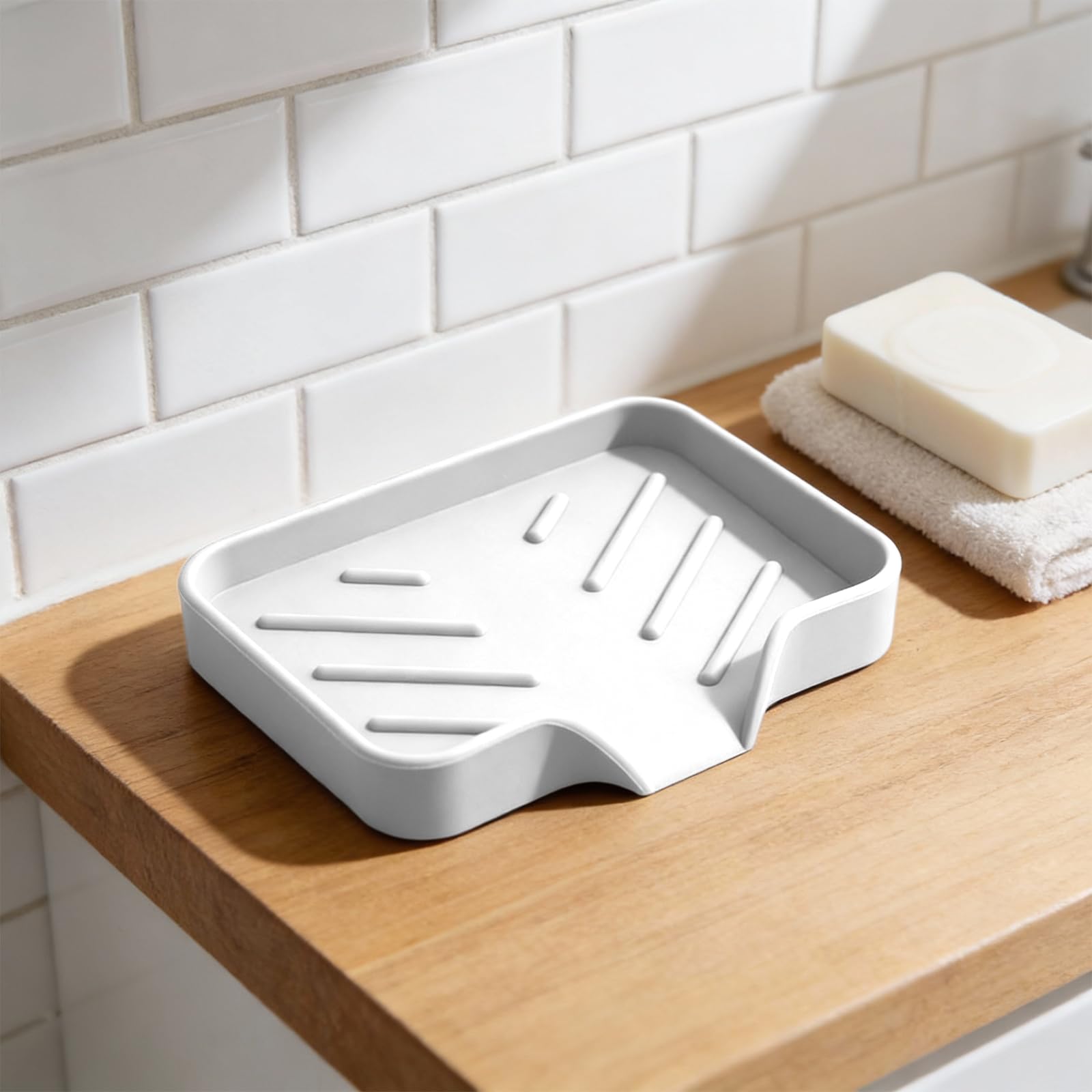 Silicone Soap Dish with Drain Slanted Soap Holder Tray with Pour Spout Self Drai