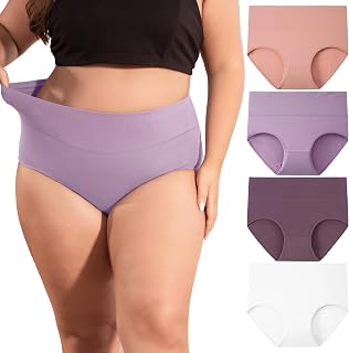 INNERSY Women's Plus Size XL-5XL Full Coverage Underwear High Waisted Cotton Panties 4-Pack