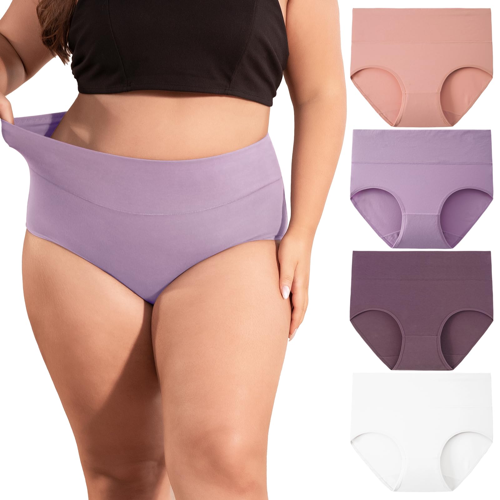 INNERSY Women's Plus Size XL-5XL Full Coverage Underwear High Waisted Cotton Pan