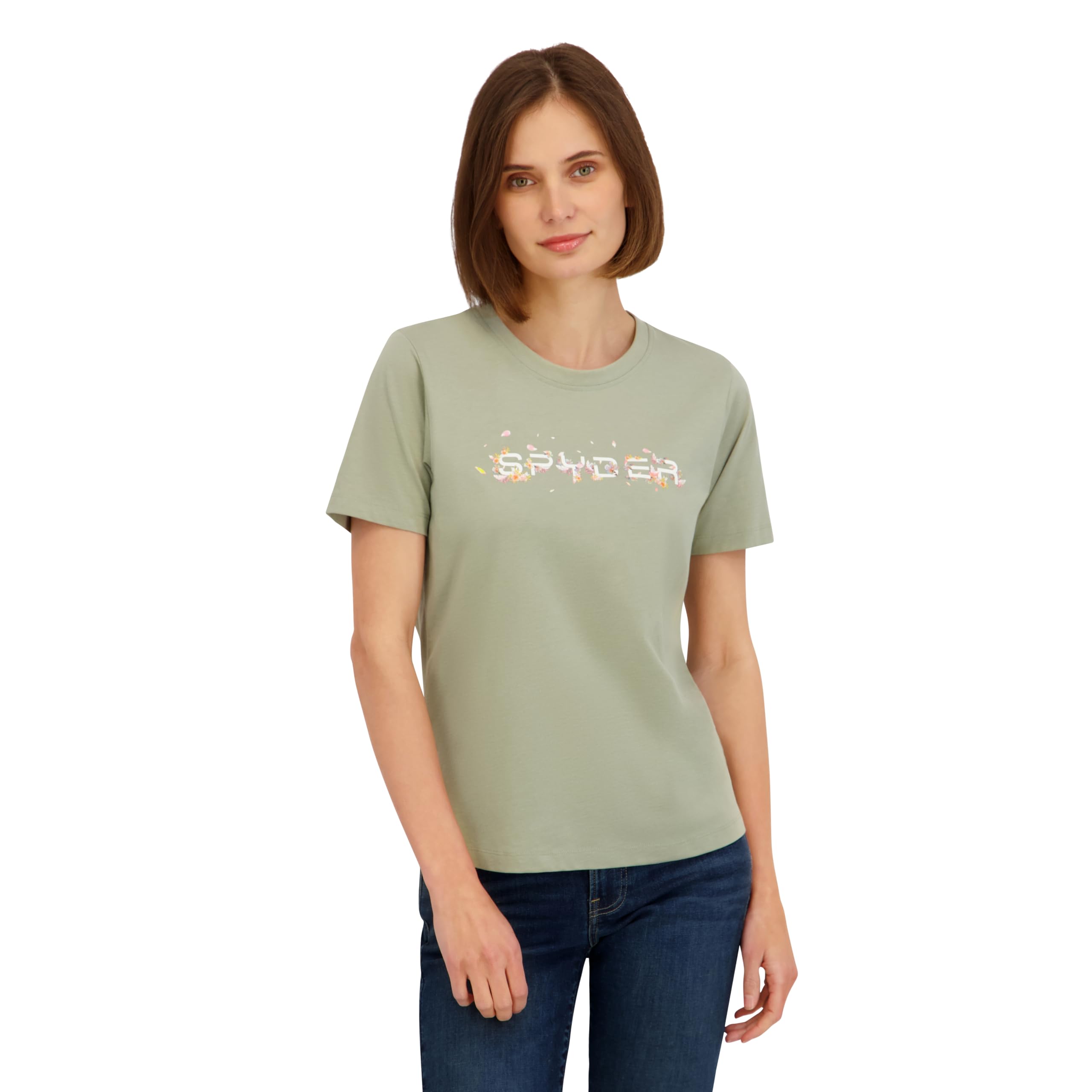 Spyder Women's Floral Wordmark Logo Graphic Short Sleeve Tee T-Shirt