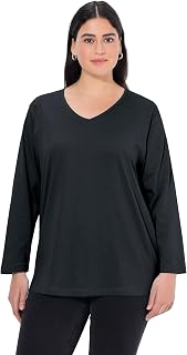 Ulla Popken Women's Plus Size V Shirt, Basic Relaxed, Long Sleeve 725334