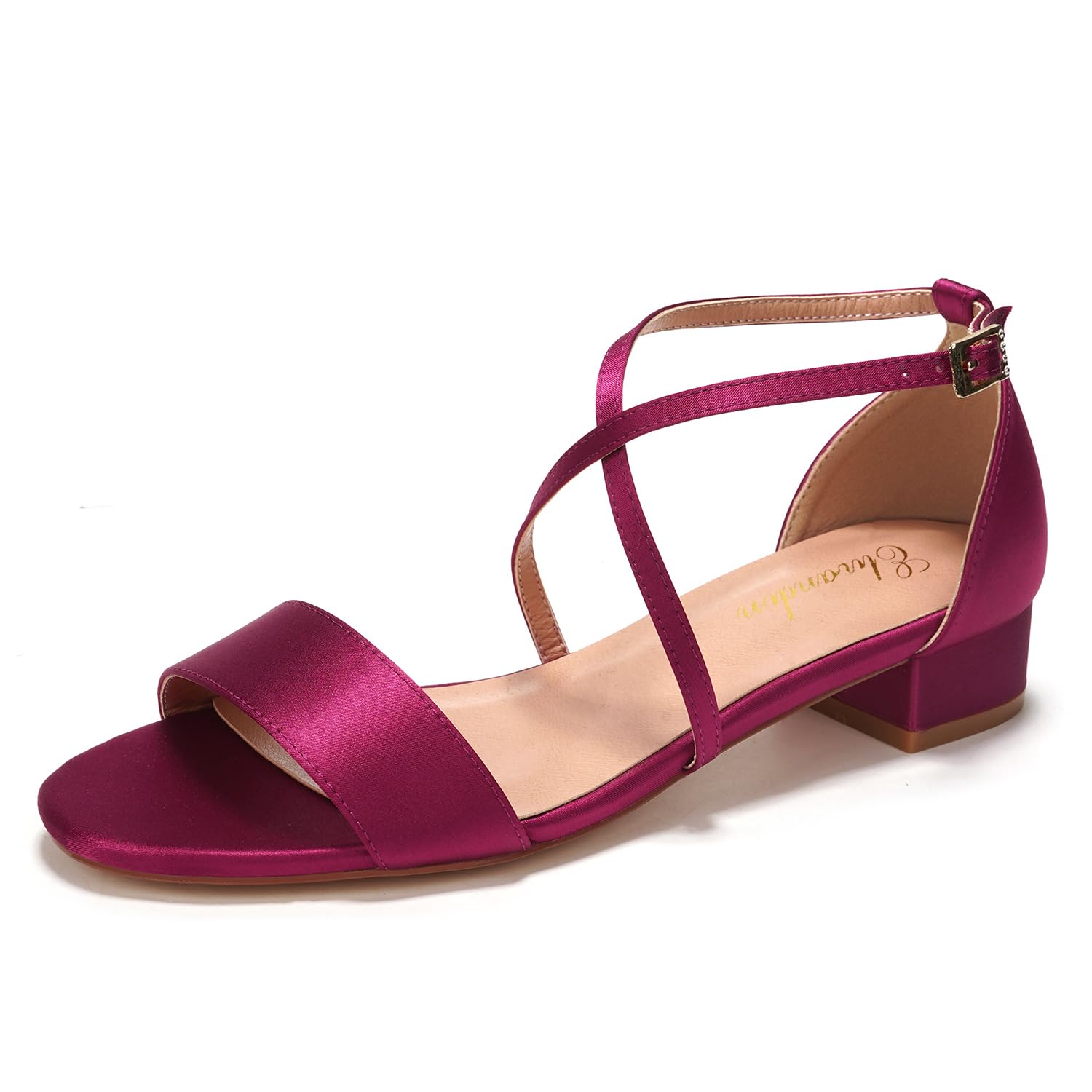 Elivandon J1584 Women's Satin Low-Heel Evening Sandals Open Toe 1.18 inches Bloc