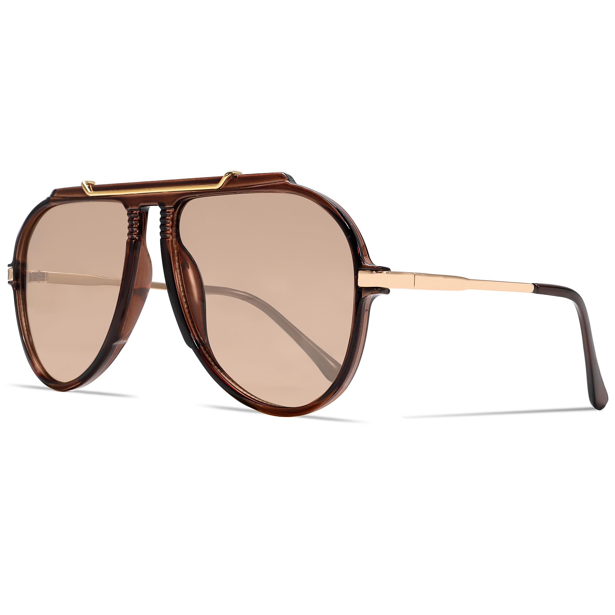 GUVIVI Oversized Aviator Sunglasses for Women 70s Retro Gold TopBar Glasses