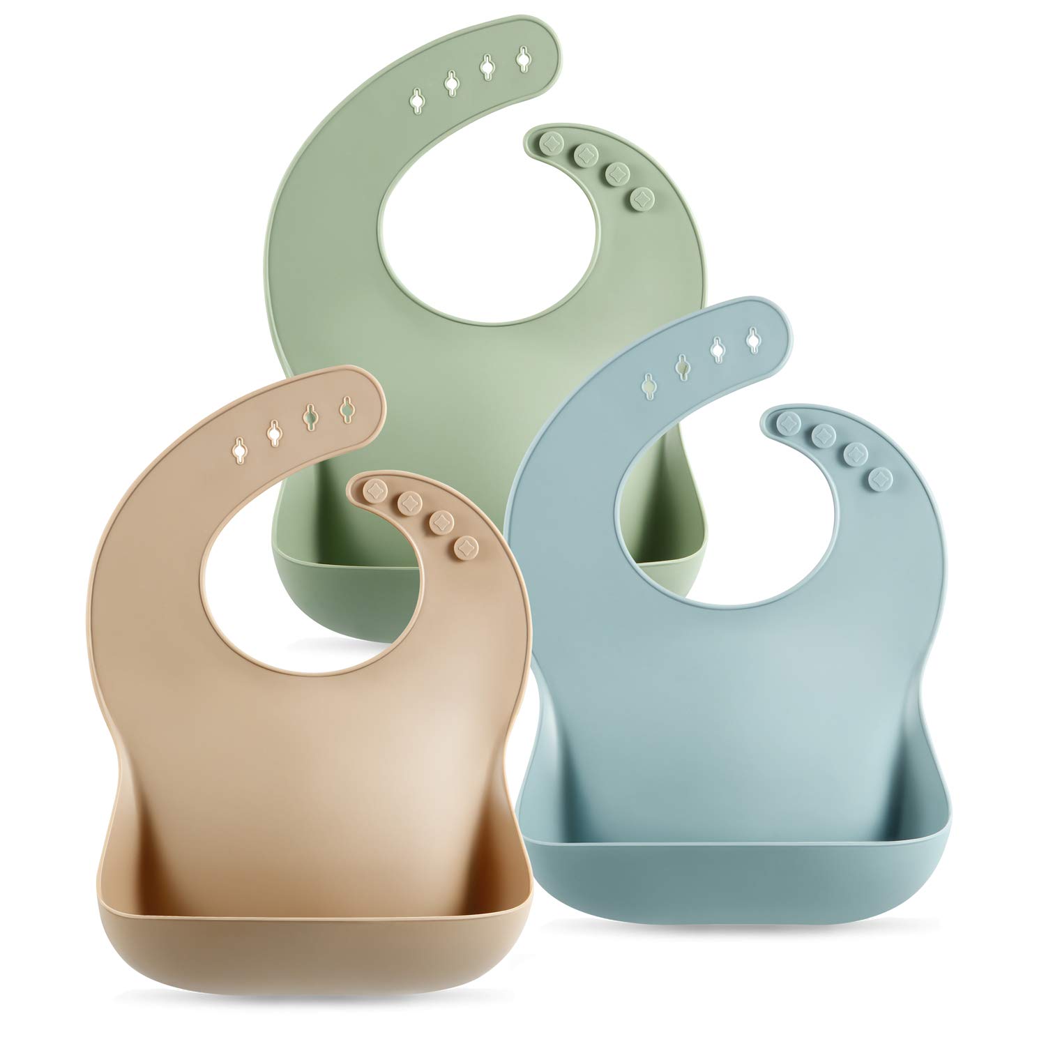 PandaEar Set of 3 Cute Silicone Baby Bibs for Babies & Toddlers (10-72 Months) W