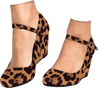 Coutgo Womens Wedge Pumps Elegant Mary Jane Shoes Comfortable Closed Toe Ankle Strap