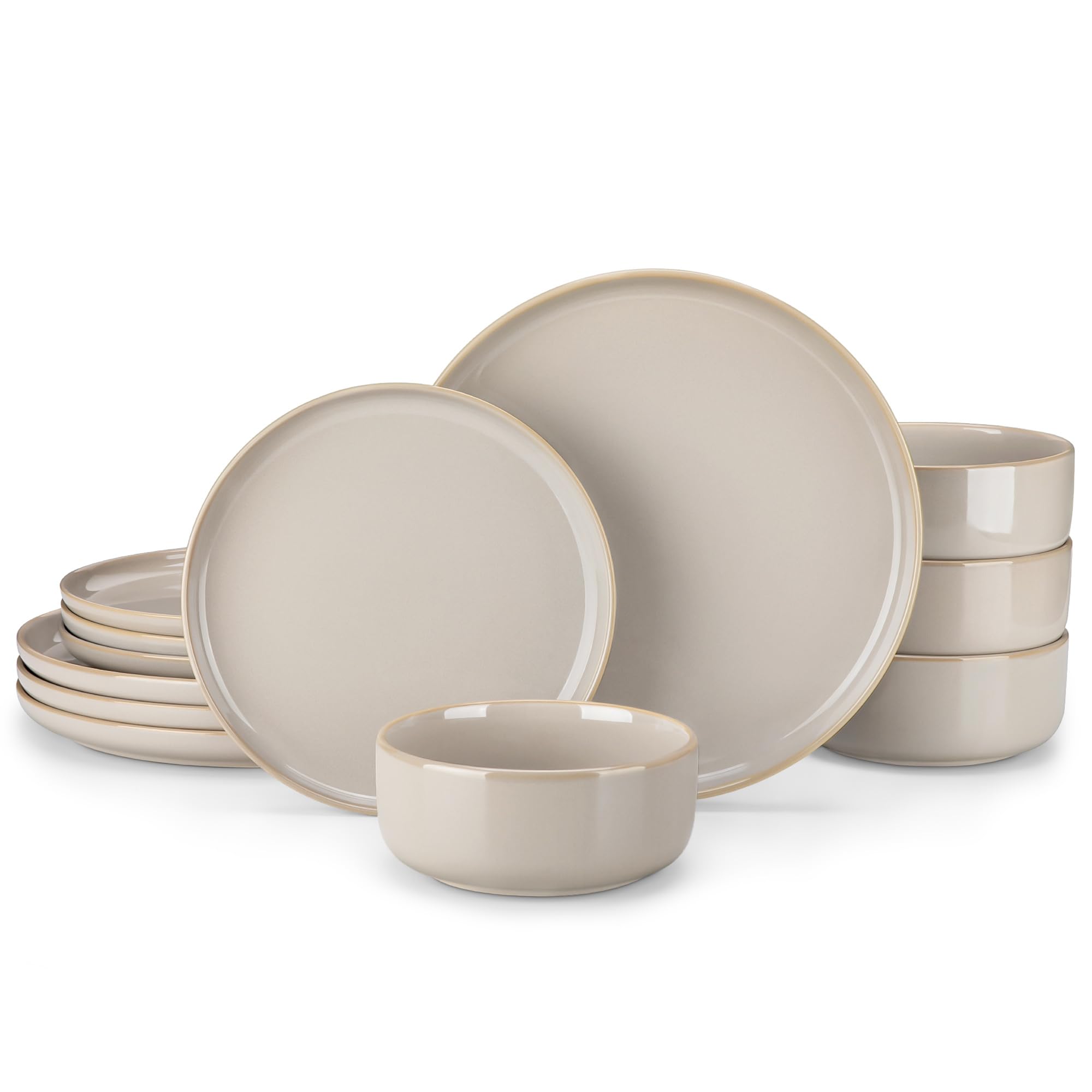 vancasso PLAYA Plates and Bowls Sets,12 Pieces Grey Dinnerware Sets for Kitchen,