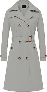 Chrisuno Women's Double Breasted Long Trench Coats Mid-Length Belted Overcoat Dress Jacket with Detachable Hood