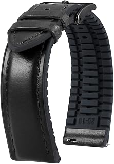 BINLUN Leather Watch Strap 14mm 16mm 18mm 19mm 20mm 21mm 22mm Oil Wax Leather and Silicone Hybrid Replacement Strap for Men Women with Buckle in Silver/Black/Gold/Rose Gold 6 Colors