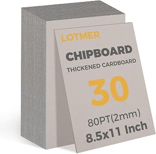 LOTMER 30 Sheets 8.5 x 11 Inch 80PT Heavy-Duty Chipboard Sheets | 2 mm Thick Chip Board for Binding Covers, Crafts, Scrapbooking, Photo Backing and DIY Projects