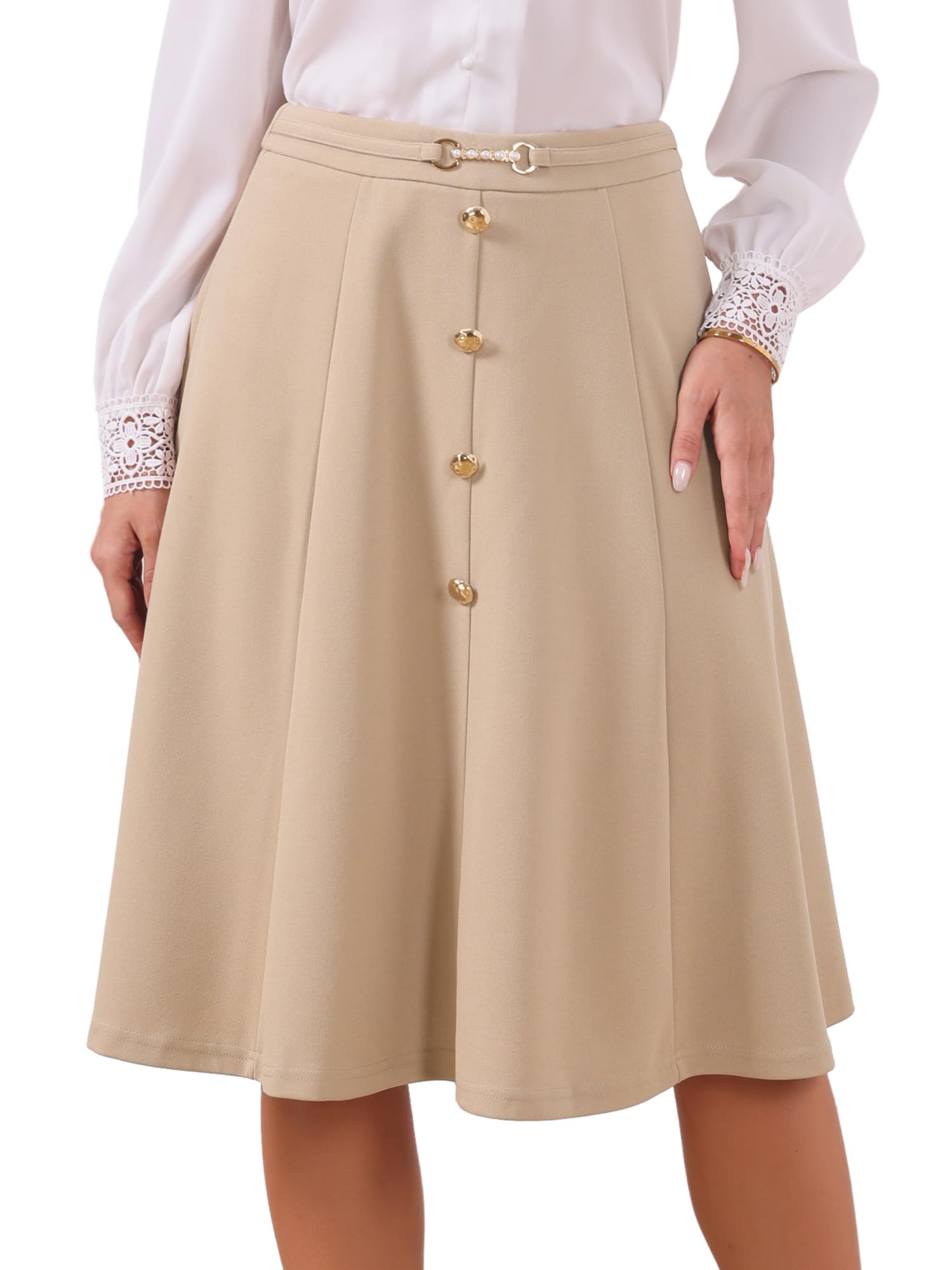 Allegra K Women Vintage A-Line High Waist Flare Midi Pleated Skirt