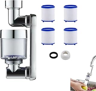 Faucet Mount Filters with 4 Filter Cartridges, 1080° Rotation Extender, Faucet Aerator, Carbon Water Filtration Tap, Splash Filter Bubbler Nozzle, Arm