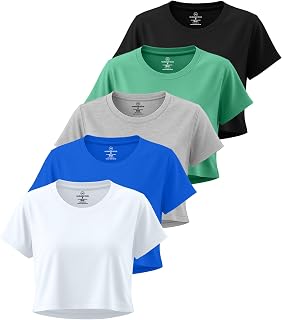 Real Essentials Women's Ladies Crop Dry Fit Crew Top T-Shirt