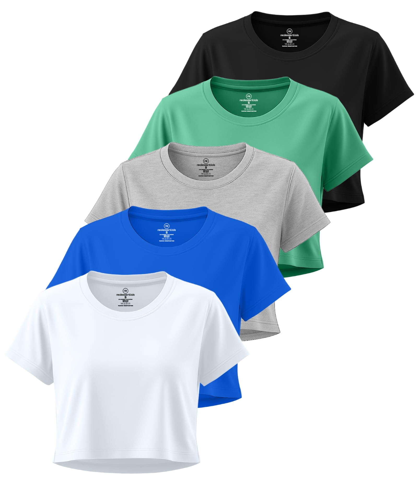 Real Essentials Women's Ladies Crop Dry Fit Crew Top T-Shirt