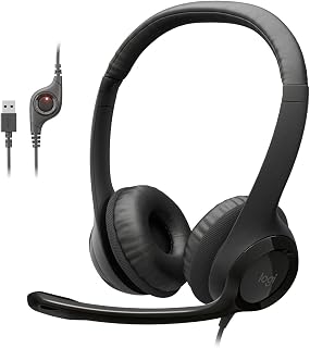 Logitech H390 Wired Headset PC/Laptop Stereo Headphones, USB-A, Black | For PC/Laptop, stereo headphones, microphone, in-line controls, works with Chromebook