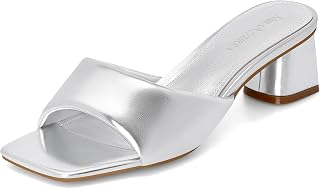 MIRAAZZURRA Heel Mules for Woman Square Open Toe Chunky Block Short Low Heel Slip on Heeled Sandals Casual Comfort Party Shoes