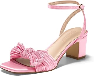 Coutgo Sandali da donna con tacco basso a blocco, scarpe eleganti da sposa con punta aperta e cinturino alla caviglia