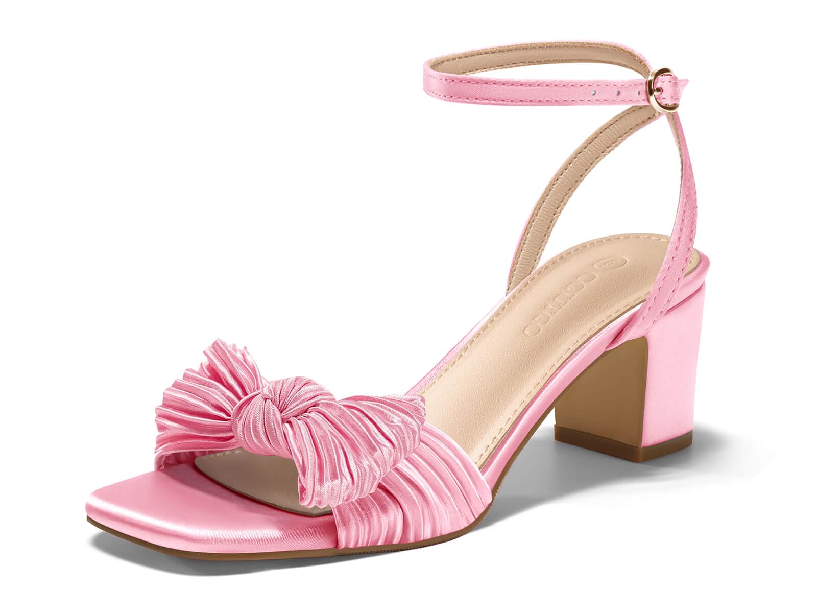 Coutgo Sandali da donna con tacco basso a blocco, scarpe eleganti da sposa con p