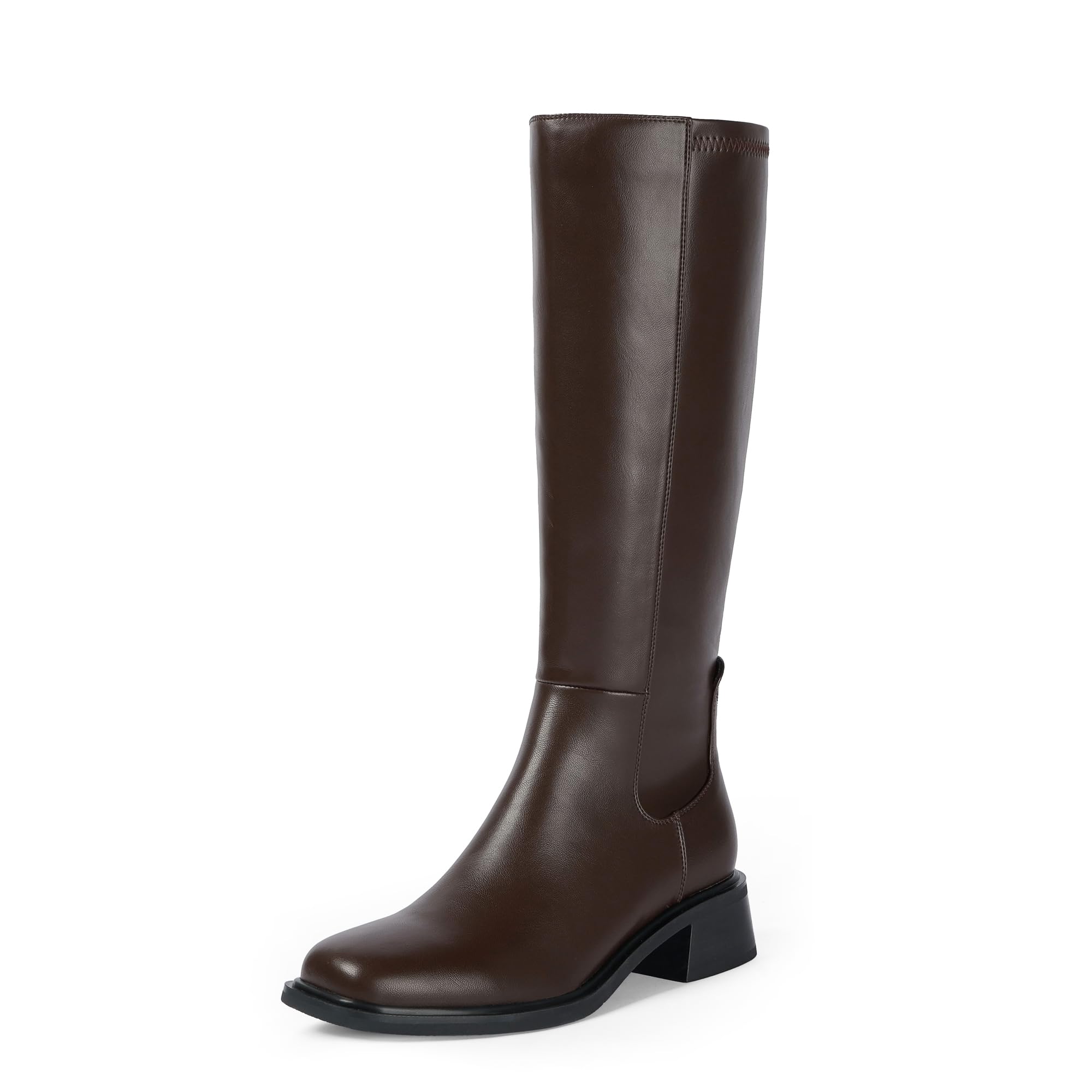 QIY Knee High Boots for Women Low Heel Flat Tall Boots