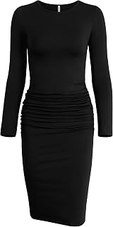 Missufe - Vestito da Donna a Maniche Lunghe, Increspato, Stile Casual - Nero - S