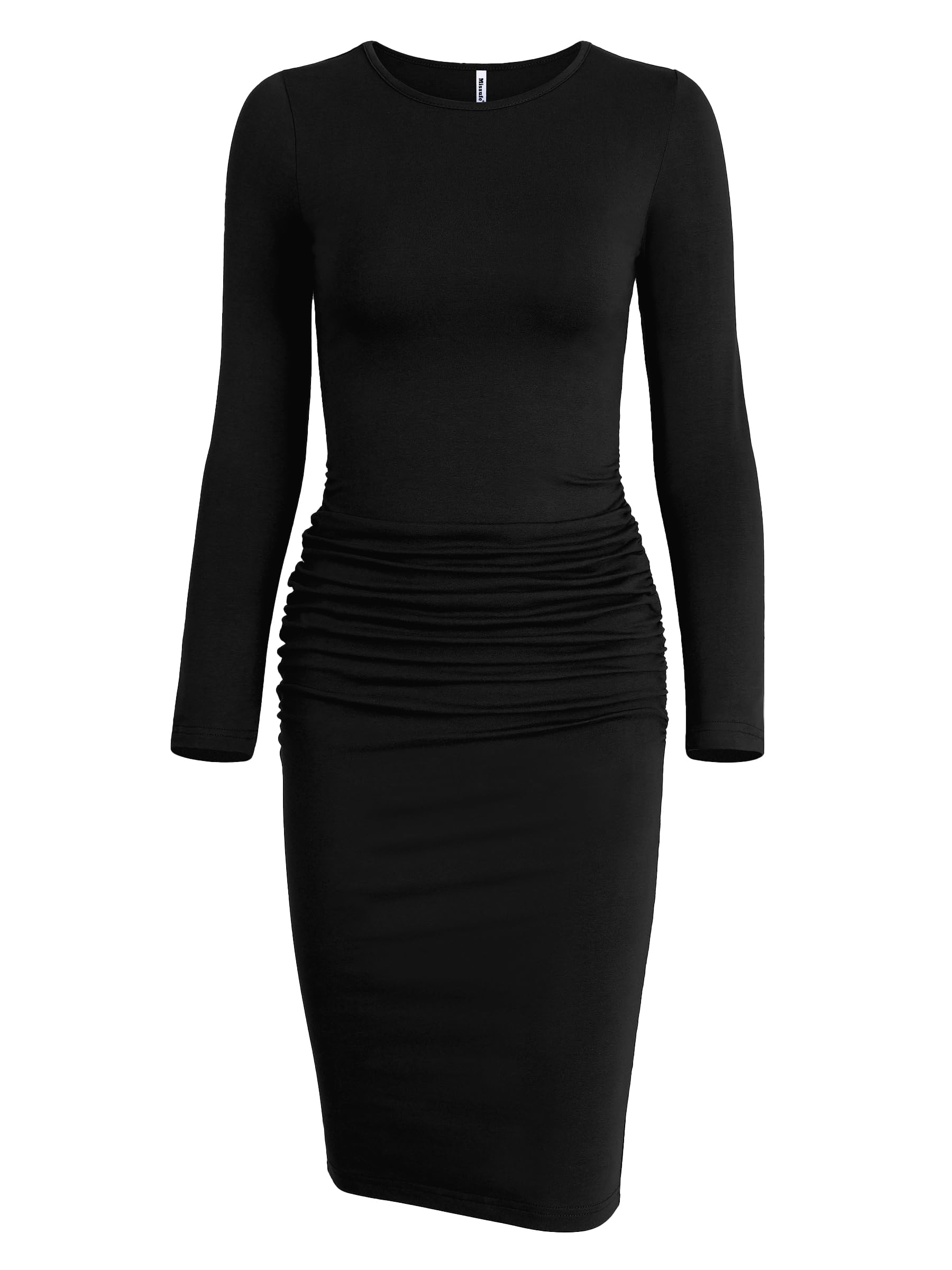 Missufe - Vestito da Donna a Maniche Lunghe, Increspato, Stile Casual - Nero - S