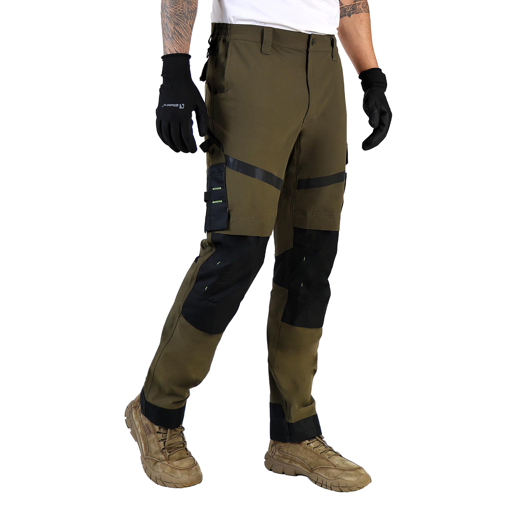 Ellobird Construction Work Pants for Men Cargo 4 Way Stretch Relaxed Fit Water R