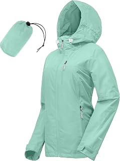 33,000ft Rain Jacket Women Lightweight Hooded Packable Breathable Coat Ideal for Running and Hiking