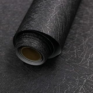 Black Silk Wallpaper Peel and Stick Self Adhesive Removable Contact Paper | 15.7" x 118" Renter Friendly Embossed Textured Vinyl Wrap Paper Modern Waterproof Bathroom Cabinet Drawer Liner Wall Covering