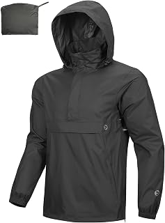 Outdoor Ventures Men's Waterproof Rain Jacket Packable Hooded Pullover