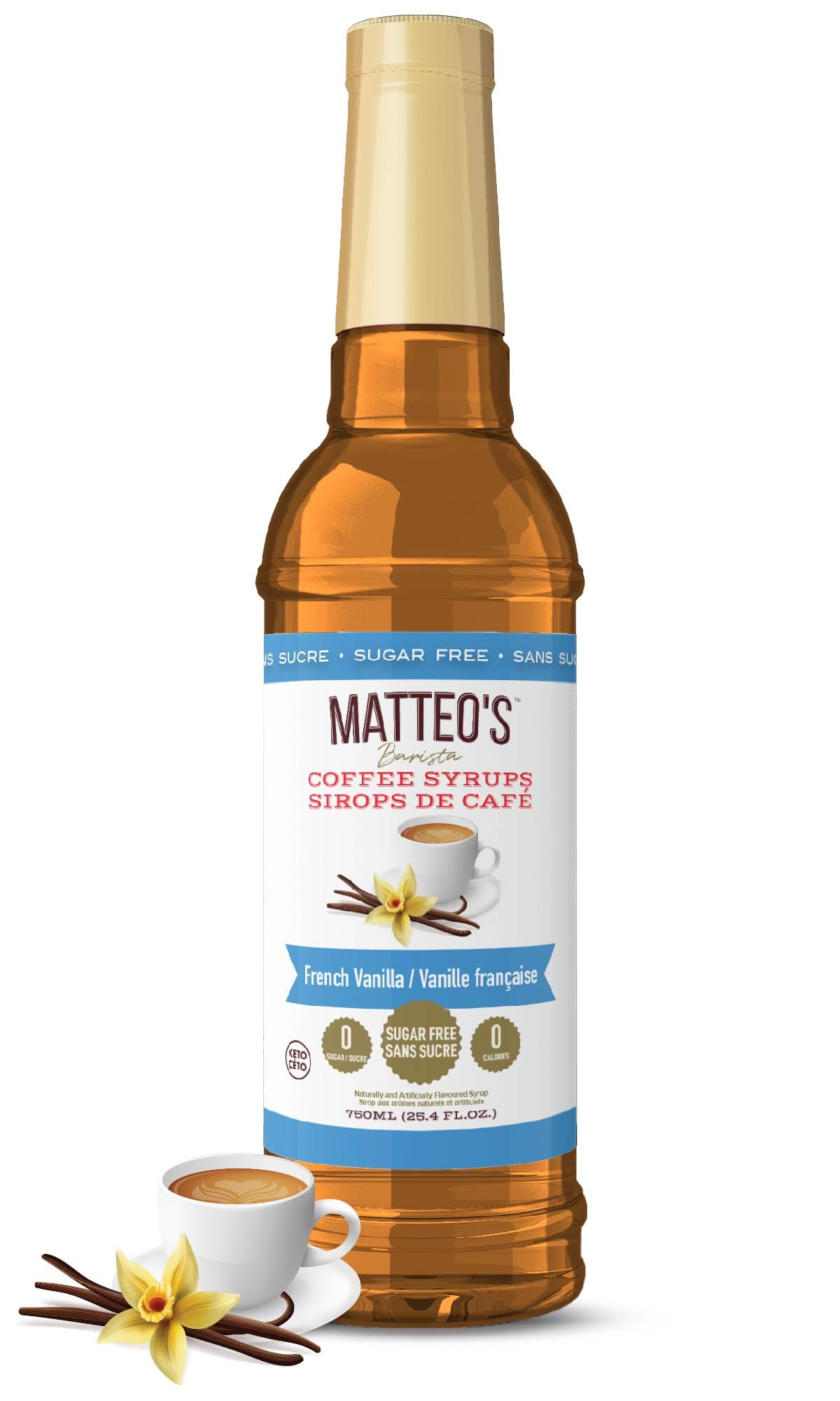 Matteo's Barista Style Sugar-Free Coffee Syrup, French Vanilla Flavor, Zero Calo