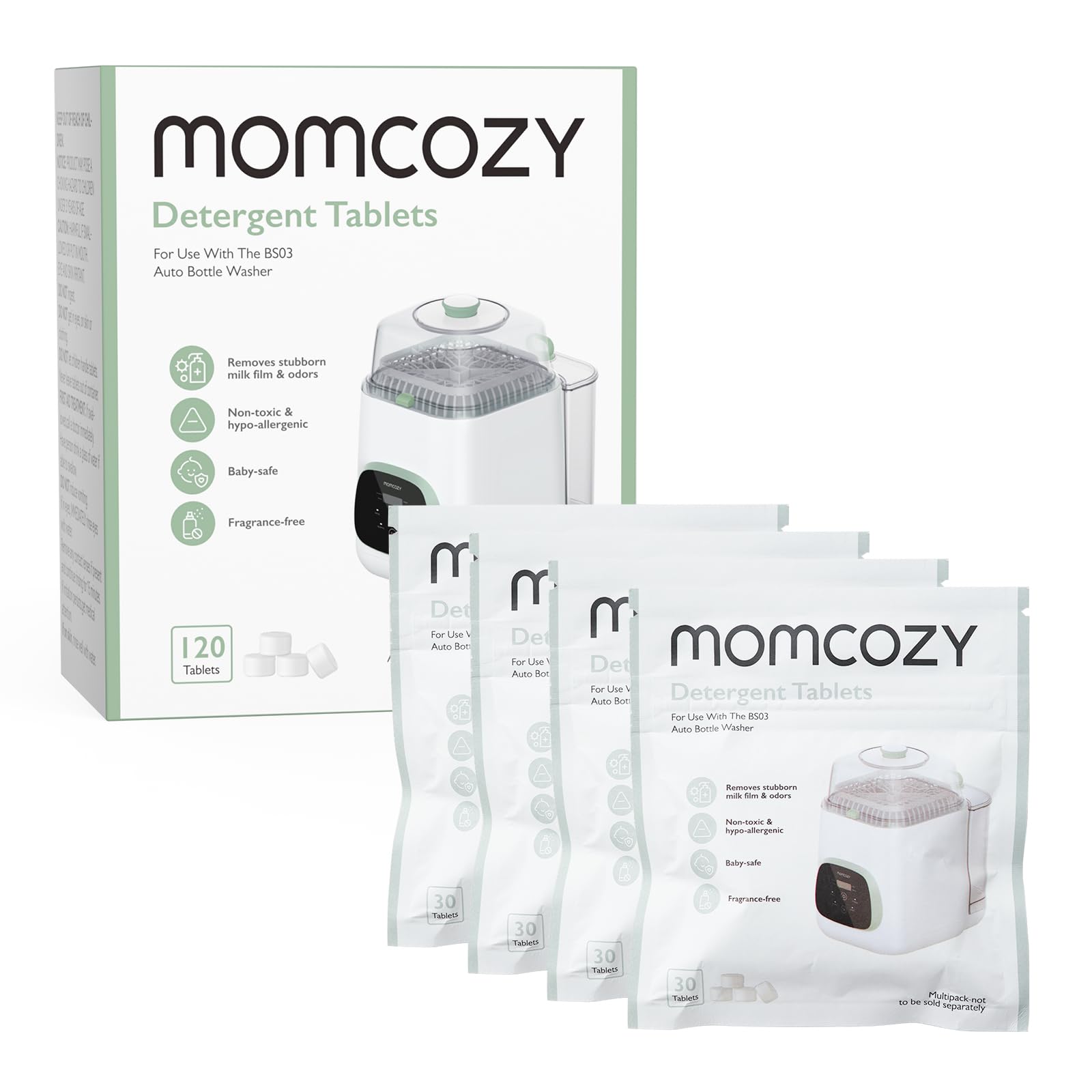 Momcozy Official Washing Block, 120 Tablets for KleanPal Pro Baby Bottle Washer 