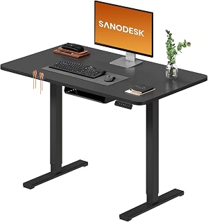 SANODESK Electric Lift-Up Desk with One-Piece Whole Tabletop, 100 x 60 cm, Height Adjustable with Memory, Stable, Quiet and Anti-Collision, Ideal Telework and Home Office (Black)
