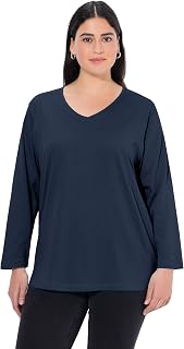Ulla Popken Women's Plus Size V Shirt, Basic Relaxed, Long Sleeve 725334
