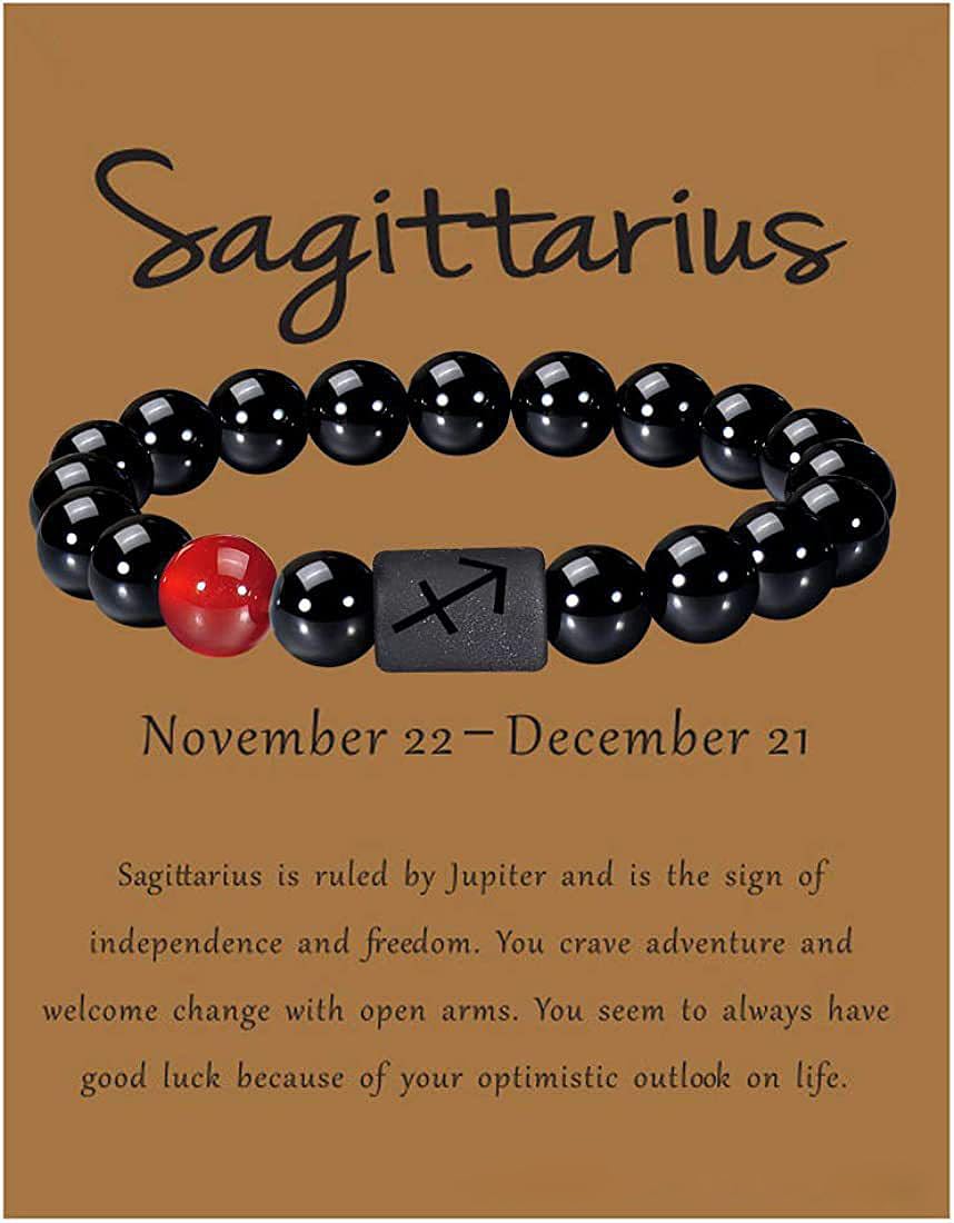 12 Constellation Stretch Bracelets for Men Women Natural Round Stone Beads Brace