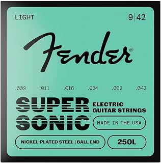 Fender SuperSonic 250L Electric Guitar Strings, Light 9-42, 3-Pack | Nickel-plated steel, bright punchy tone, light gauge 9-42, 3-pack value, ball end, fits most electric guitars