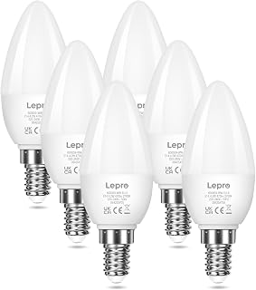 Lepro C37 E14 LED Light Bulb, Warm White 2700K, 4.2W=40W, 470LM, Pack of 6 | No Flicker, Save 89% Energy, Small Edison Screw, SES Candle Bulb for Chandeliers, Wall Sconces, Lamps, Non-dimmable, 36x100mm