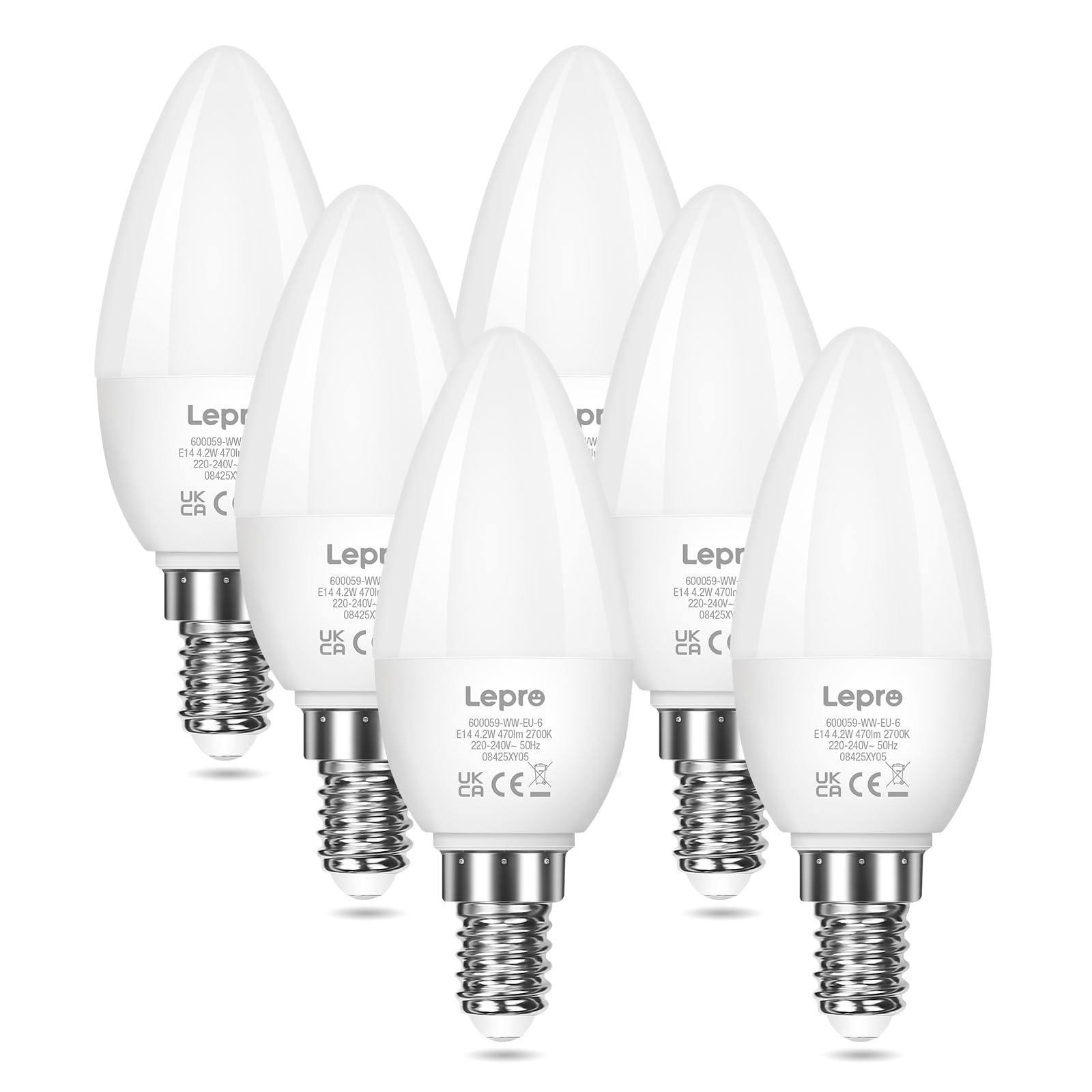 Lepro C37 E14 LED Light Bulb, Warm White 2700K, 4.2W=40W, 470LM, Pack of 6 | No 