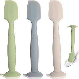MAIKKB Baby Diaper Cream Spatula 3 Pack Diaper Spatulas Soft Silicone Diaper Cream Applicator Baby Butt Paste Spatula Brush with Suction Base,Full Size(Gray+Off-white+Green