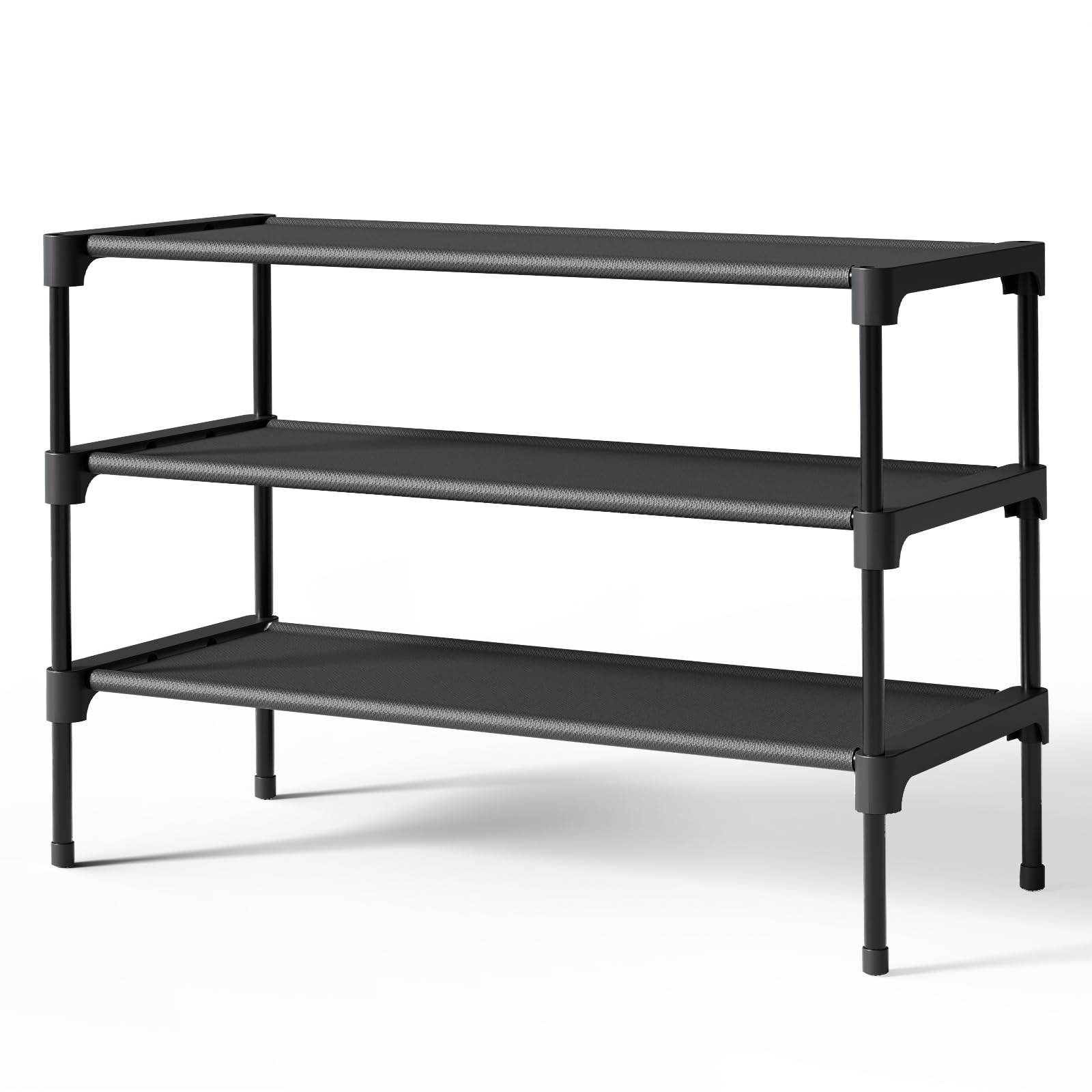 Kitsure Shoe Rack - Non-Woven Shoe Rack Shelf, 27.5" Wide - 3 Tier, Black | Shoe