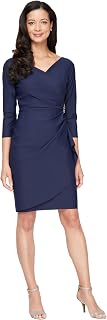 Alex Evenings Slimming Short Sheath 3/4 Sleeve Dress with Surplus Neckline Dress for Mother of the Bride Women (Pack of 1)