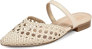 Mesh Mules for Women Comfy Raffia Woven Strap Closed Pointed Toe Mule Flats Casual Slip on Dress Slides Flats