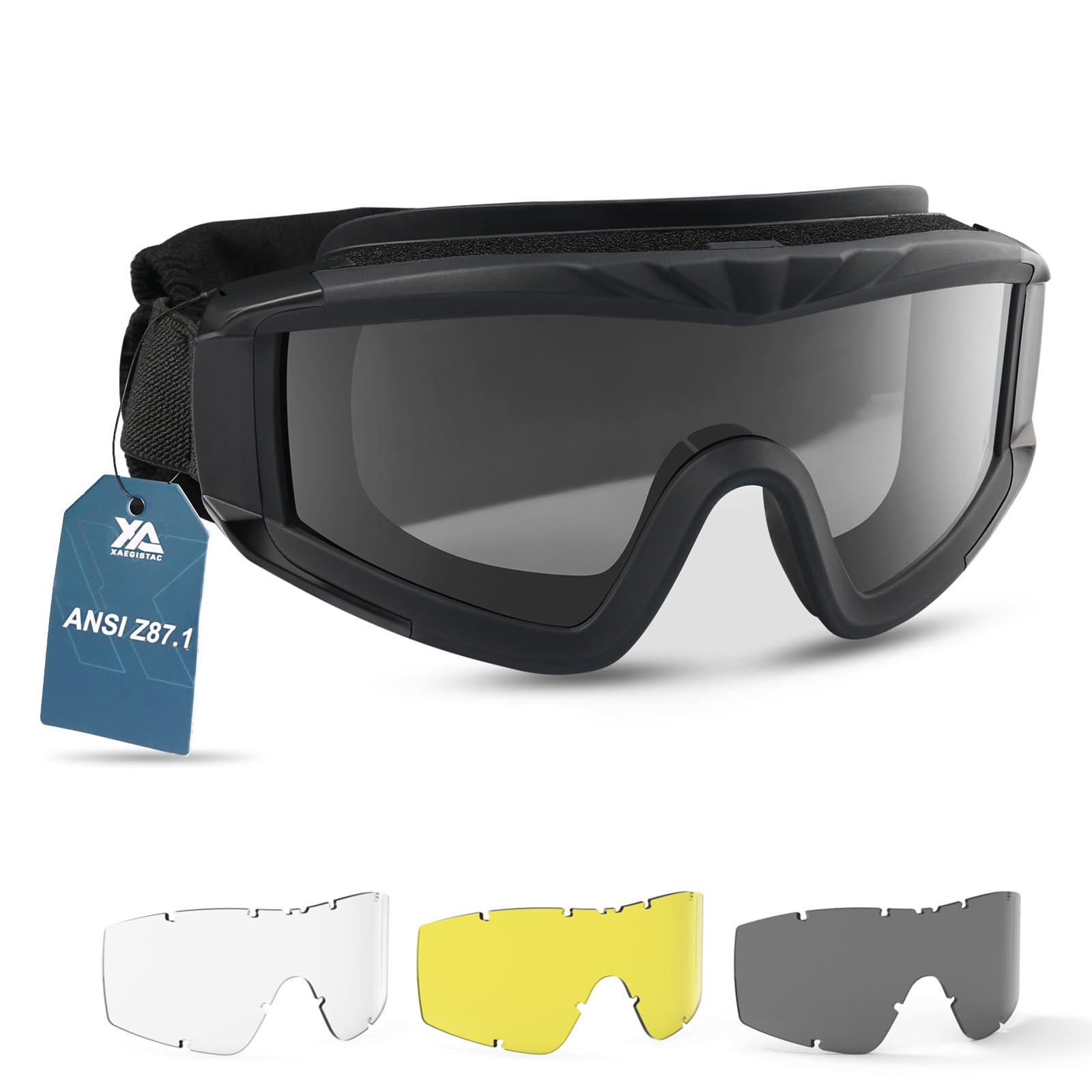 xaegistac Airsoft Goggles-Tactical Goggles Anti Fog ANSI Z87.1 | Military Eyewea