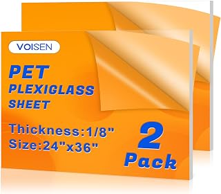 VOISEN 2 Pack Plexiglass Sheets 1/8 Inch Thick, 24"X36" Plexi Glass Panel | Plastic Sheet for Crafts,Signs, Display Cases, Sneeze Guard, Cut with Engraver,Power Saw or Hand Tools