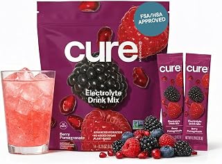 Cure Hydration - Electrolyte Drink Powder Berry Pomegranate 14 Packets | Plant-Based Dehydration Relief Mix Made with Coconut Water, No Added Sugar, Vegan, Non-GMO, Gluten Free, FSA-HSA Eligible