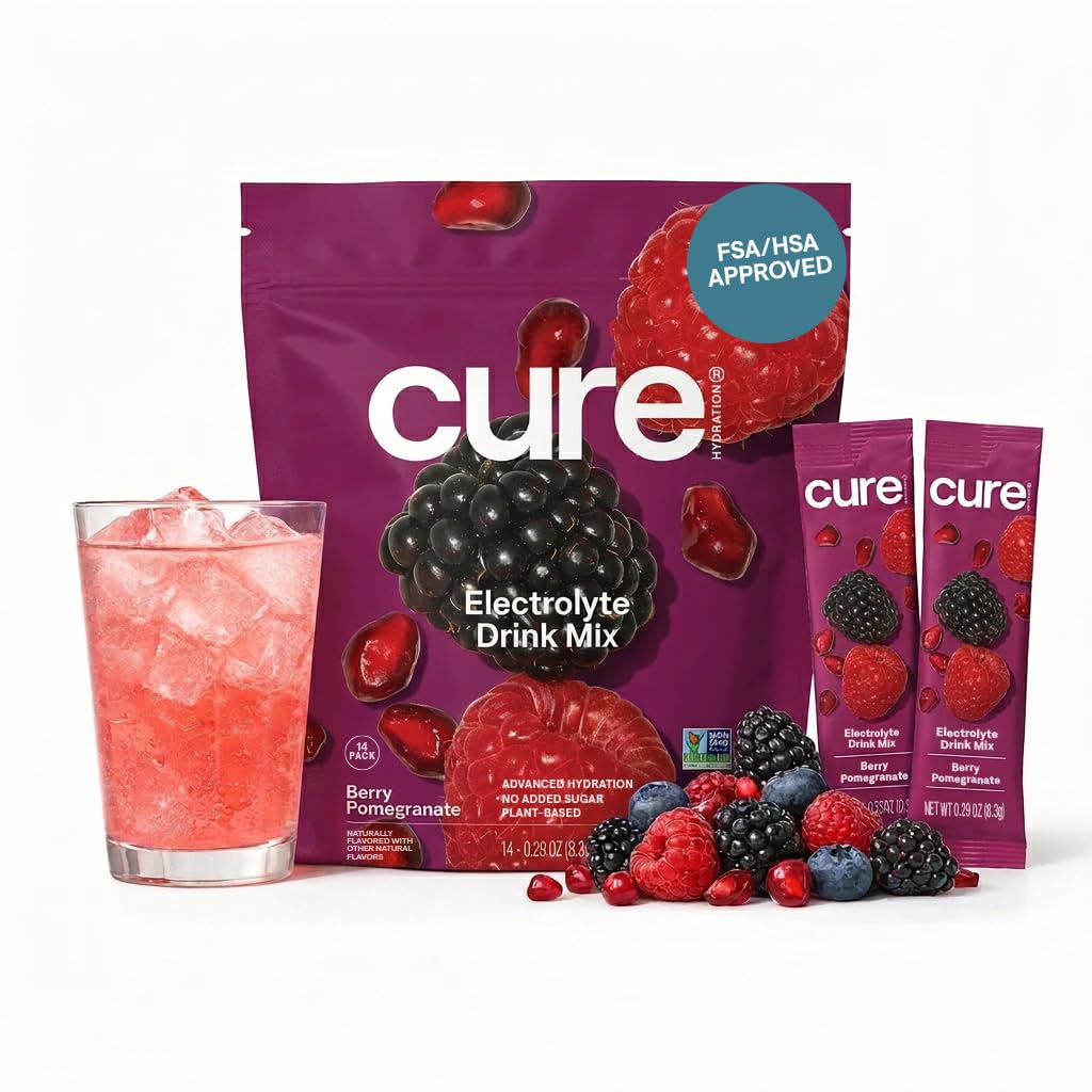 Cure Hydration - Electrolyte Drink Powder Berry Pomegranate 14 Packets | Plant-B
