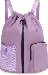 WANDF Drawstring Gym Bag Sports Backpack with Shoes Compartment Water-resistant Swimming Bag for Men Women Ideal for PE School Travel Beach