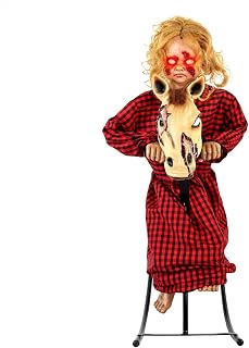 Haunted Hill Farm 3.2-Ft. Rocking Horse Girl Animatronic with Voice | 3.2-Ft Rocking Horse Girl, Voice and Sound Lights, Creepy Gothic Horror Movie Décor, Scary Macabre Party Decoration
